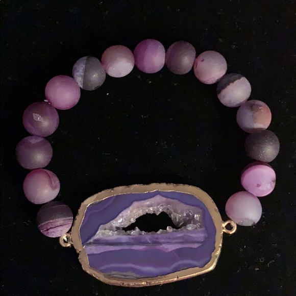 Purple and Gold Agate Slice Stretch Bracelet - Picture 1 of 1